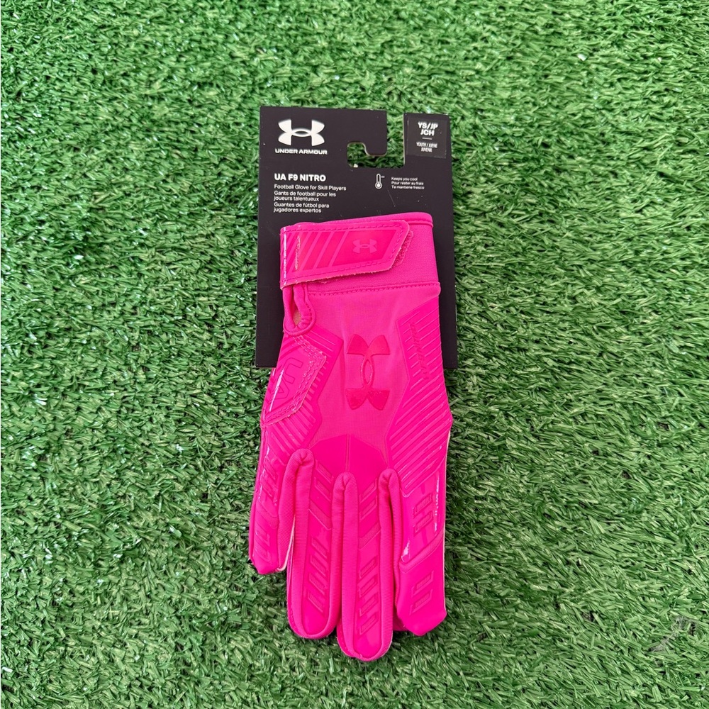 Under Armour F9 Nitro Youth Football Gloves – Grip Boost Receiver Gloves – Pink